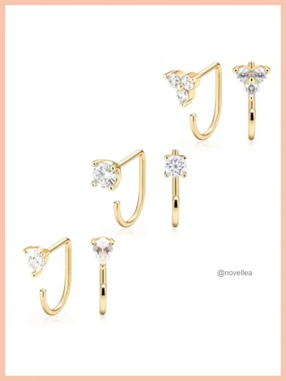 14K Gold Plated Flat Back Earrings Set, Half Hoop Studs for Multiple Piercings,